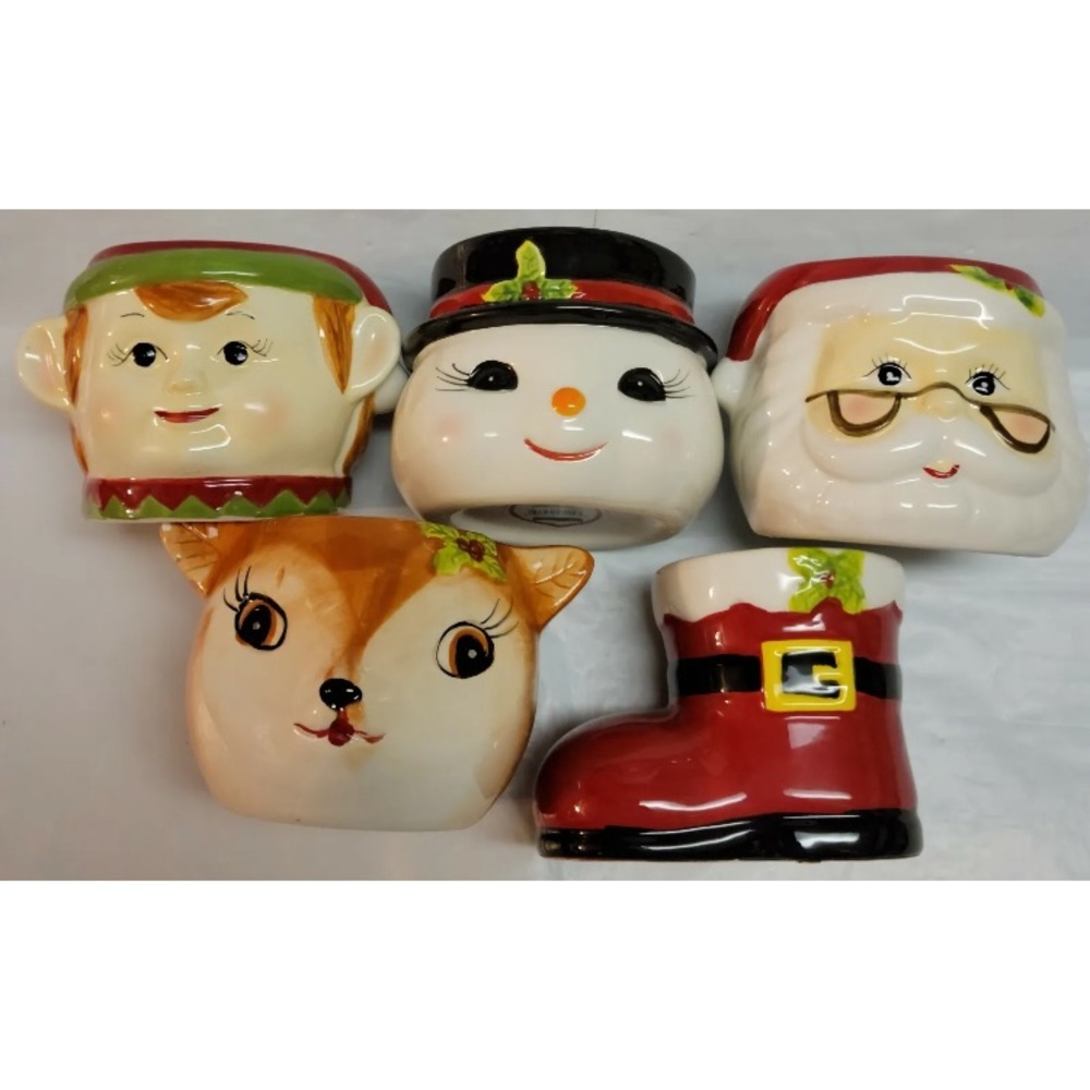 Mr. Christmas mugs Santa Deer Boot Snowman Elf Lot Mini Ceramic Figures